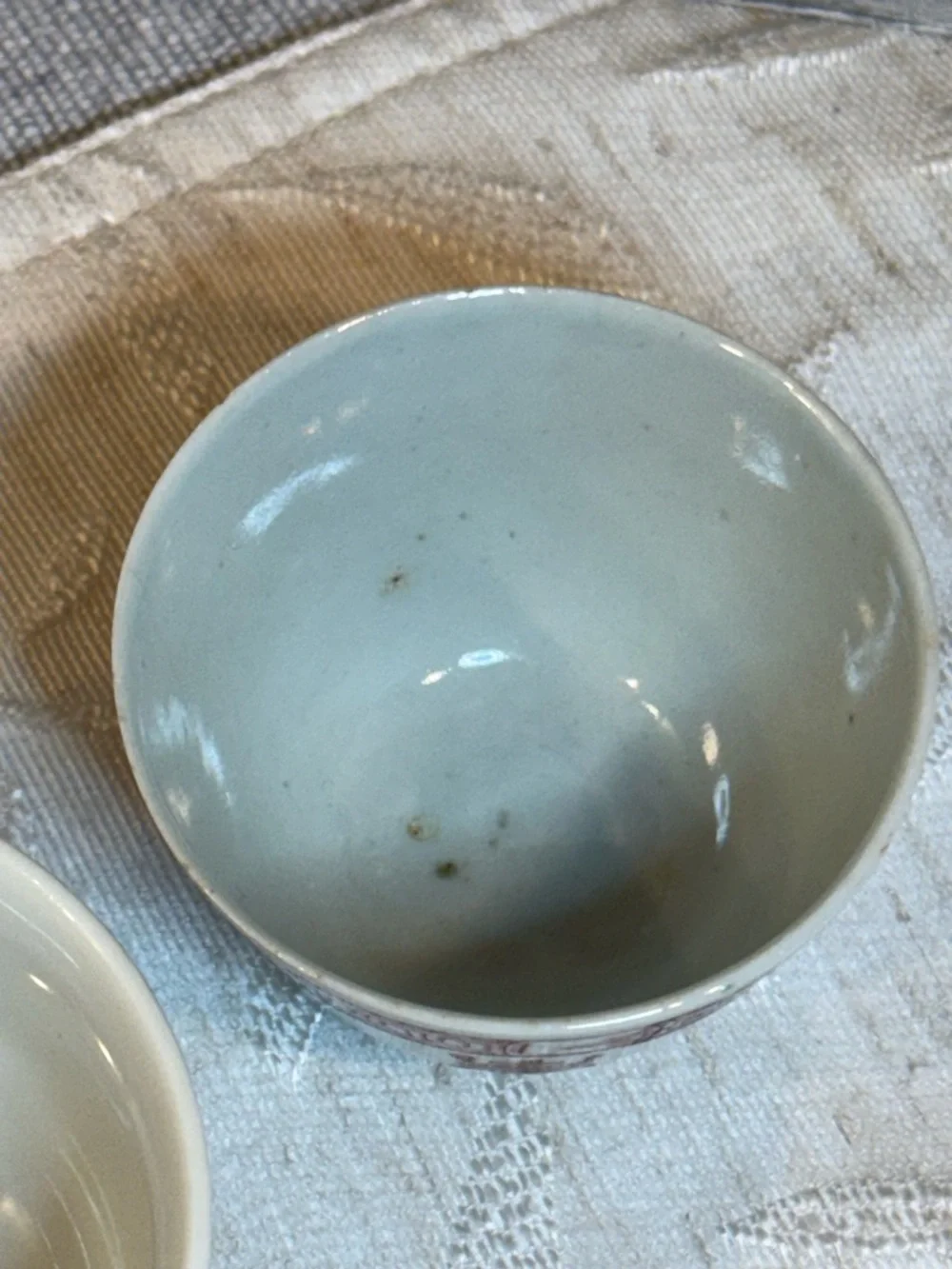 Vintage Chinese Porcelain 3 pc Teacup Set: Dragon & Phoenix, Crane and‎ Symbols